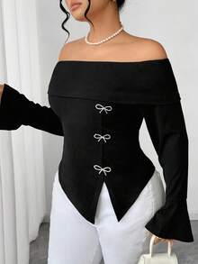 Elenzga Plus Size Women's Off Shoulder Asymmetrical Hem Casual T-Shirt, Outdoor T-Shirt