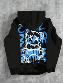 SHEIN Bolty 青少年男童休闲简约 Y2K 风格涂鸦手绘嘻哈运动街头卡通图案宽松加厚卫衣，适合秋冬季穿着 - 黑色 - 查看 2