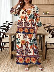 EMERY ROSE 2pcs/Set Floral Print Plus Size Women Top & Pants Set - Multicolor - View 5
