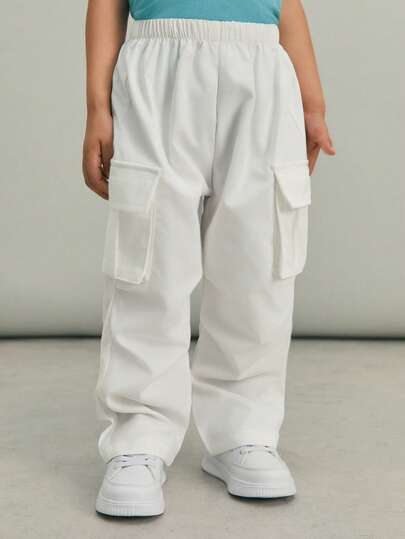 SHEIN 男童宽松休闲舒适纯色编织工装裤