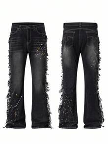 ROMWE MEN Street Life Men's Pocket Design Frayed Flared Casual Jeans