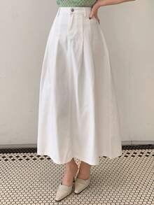 Chân váy ngắn denim trơn màu, kiểu dáng thường ngày, đa năng dành cho nữ, thích hợp cho mùa xuân/hè. - trắng - Xem 4