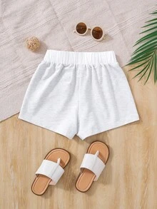 SHEIN Tween Girls' Loose Casual Comfortable Mid-Waist Colorblock Letter Graphic Shorts - Grey - View 3