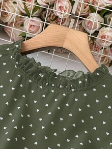 Áo kiểu thời trang tay dài cổ bèo nhún in chấm bi dành cho nữ cỡ lớn - màu xanh lá - Xem 4