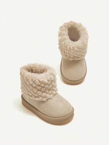 Cozy Pixies 1 双女婴米色仿皮草平底舒适保暖内衬高帮靴，适合冬季日常穿着 - 米色 - 查看 4