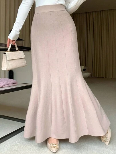 DAZY 女士纯色弹力腰鱼尾下摆优雅针织裙，秋冬