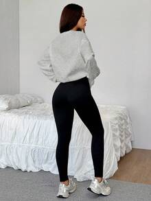 SHEIN EZwear 女士秋冬新款运动卫衣和打底裤套装 女士卫衣 刺绣卫衣 灰色卫衣 两件套休闲套装 女士卫衣 - 淺灰色 - 查看 2
