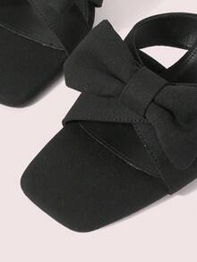 CUCCOO DOLLMOD Women's Elegant Commuter Square Toe Thick Heel Black Bow Sandals - Black - View 6
