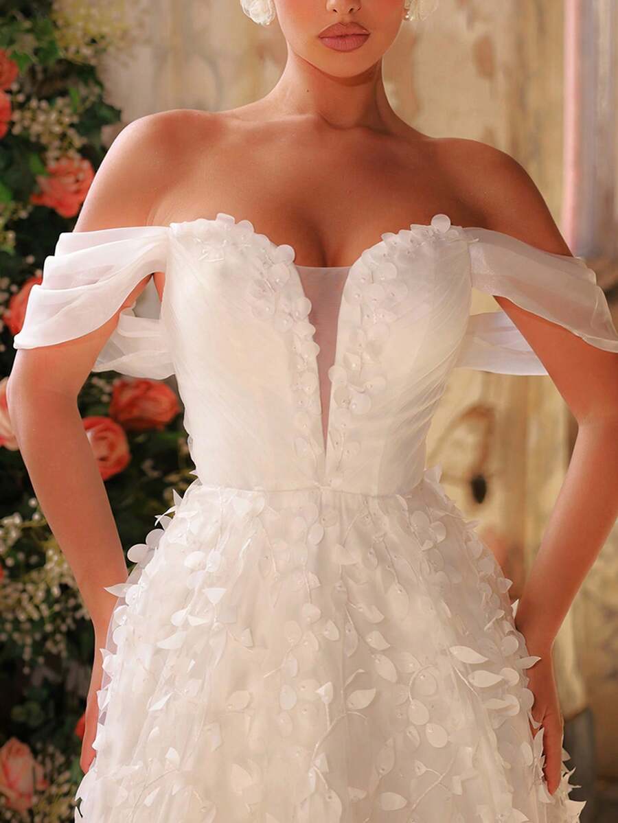 Glamrae Rochie elegantă albă în formă de inimă, cu decolteu în formă de sirenă, cu umeri goi, spate gol, reglabilă, potrivită pentru ocazii formale, nunți în aer liber, atmosferă de nișă