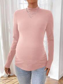 SHEIN Maglietta a maniche lunghe con colletto alla coreana, tinta unita, casual, per gravidanza, autunno/inverno