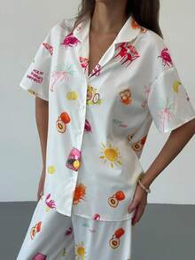 Aloruh Women's Vacation Casual Tropical Print Shirt & Pants 2 Pieces Set - Multicolor - View 4