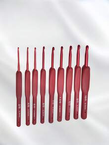 9PCS Red Crochet Hook Set Aluminum Ergonomic Knitting Needles DIY Weaving Tools With Non-Slip Silicone Grip Yarn Craft Supplies For Beginners Professionals
