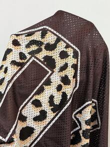 Coolane Women's Fall Streetwear Y2K Sport Leopard Print Number Graphic Football Long Sleeve V-Neck Jersey T-Shirt - Multicolor - View 7