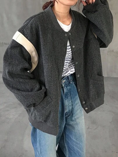 FRIFUL Women's Loose Fit Color Block Baseball Jacket, Casual Sporty Bomber