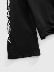 ROMWE MEN Goth Sudadera de cuello redondo de manga larga con estampado gótico para hombre, otoño - Negro - Ver 9