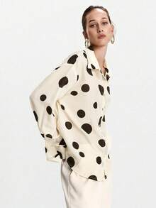 Lumivelle Women's Polka Dot Print Turndown Collar Button-Up Long Sleeve Shirt Fall Cloth For Women