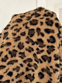 SHEIN Maternity Autumn And Winter Pregnant Women's Letter & Leopard Print Fleece Half-Zip Casual Sweatshirt, Autumn/Winter Leopard Print - Brown - View 4