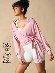 VARSIVA Pink Lace-Up Wrap Hooded Sports T-Shirt - Pink - View 1