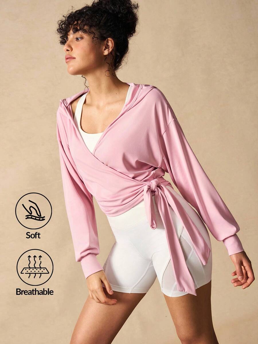 VARSIVA Pink Lace-Up Wrap Hooded Sports T-Shirt - Pink - View 1