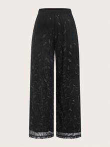 Gownix Plus Size Women's Suit Set,Black,Summer,Elegant,Formal,Evening,Silver Sequins,With Pockets,Long Pants Suit,Autumn/Winter - Black - View 11