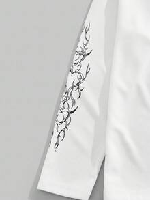 ROMWE MEN Goth 男士休闲简约华夫格印花长袖T恤，秋季