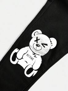 SHEIN 男童简约印花休闲牛仔裤 - 黑色 - 查看 4