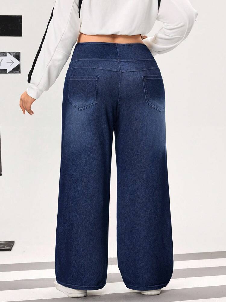 Flexra Jeans casuales de talla grande para mujer, pierna recta y holgada - Azul - Añade 2