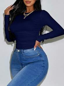 Zolique Damen Einfarbiges minimalistisches T-Shirt mit rundem Ausschnitt und kurzen Ärmeln