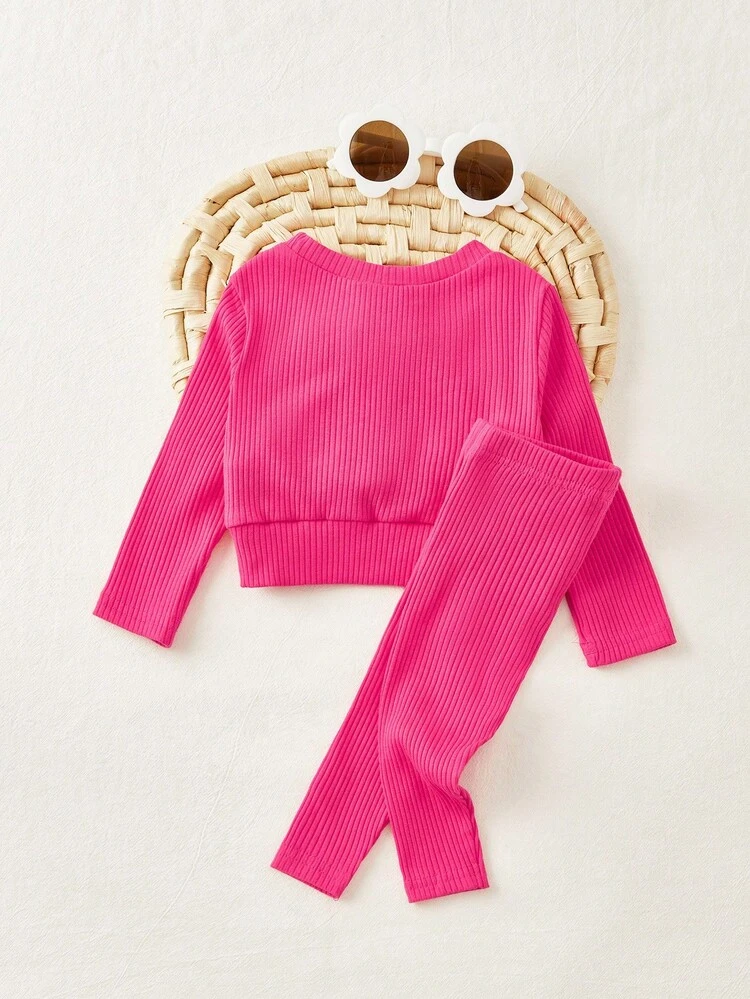 Baby Girl Letter Graphic Ribbed Knit Tee & Leggings