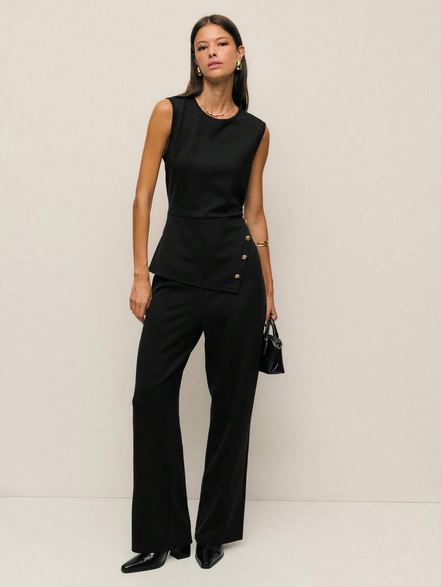 Nöista Women's Elegant Solid Color Sleeveless Jumpsuit For Commuting - Black - View 1