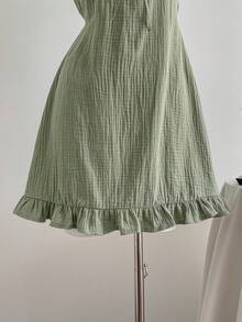 Comfortcana 女式夏季休闲绿色细肩带迷你连衣裙 - 綠色 - 查看 5