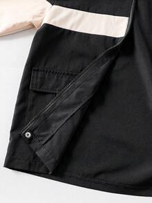 Tween Boy Contrast Color Zipper Collar Utility Pocket Jacket And Pants Casual Loose Suit, Autumn Fall Winter