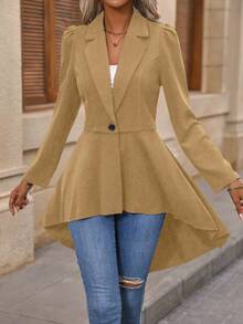 EMERY ROSE Women's Solid Color Minimalist Long Sleeve Blazer - Khaki - View 5
