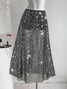 Sweetra Elegant Embroidered & Sequin Decor Sexy Women's Party & Nightclub Skirt Fall Cloth For Women