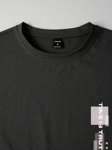 Claim Dot 男款標語印花落肩 T 卹 - 黑色 - 查看 7