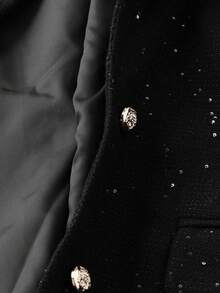 Franclia Going Out French Retro Fashion Commuting H-Shaped Professional Slim Temperament Sequined Black Suit Women's Autumn And Winter Single-Breasted Suit Jacket Party Dance Ladies Fashion Suit Jacket