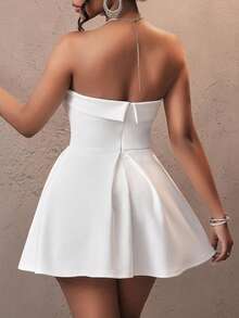 Slaydiva 全新优雅日期抹胸袖口设计摆伞裙白色针织迷你裙女式迷你连衣裙-D