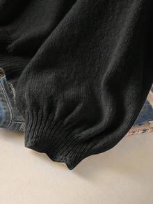 CosyJoli 大码休闲黄色宽松基本款开衫黑色开衫女式灯笼袖开衫大码黑色开衫女式黑色针织开衫黑色纽扣开衫秋冬女装 - 黑色 - 查看 6