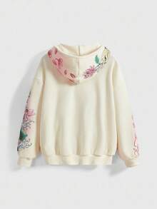 ROMWE Áo nỉ dáng rộng in họa tiết hoa tượng hình Phật cổ điển Y2K Streetwear dành cho nữ - trắng - Xem 2