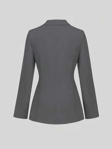 SHEIN Unity Áo khoác blazer nữ tay dài cổ ve lật màu trơn thời trang đa năng - Xám - Xem 2