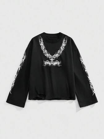 Street Life Men's Gothic Print Long Sleeve Casual Crew Neck Pullover Sweatshirt, Autumn Halloween