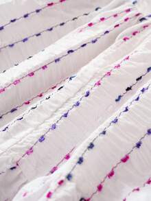 Joliand Joliand 1 pieza Vestido blanco suelto con volantes y ribete de encaje floral fucsia elegante y urbano para bebé niña, adecuado para uso diario casual, viajes, playa, reuniones, fiestas, verano - Blanco - Ver 8