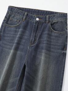 SHEIN Teen Girls Retro Casual Street Chic Cat Whisker Elastic Waist 5-Pocket Wide Leg Loose Jeans, All-Season Versatile Fashion Item Summer Holiday - Bronze - View 4