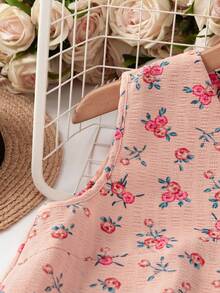Franclia Women's Ditsy Floral Casual Sleeveless Dress, Suitable For Vacation And Daily Wear - Pink - View 3
