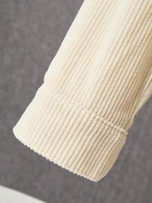 1pc Casual Corduroy Texture Varsity Collar Contrast Trim Pocket Design Shacket For Teenage Boys, Suitable For Leisure, School, And Outerwear Fall Winter