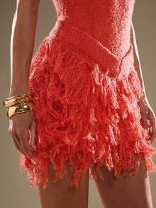 SHEIN BAE 女式纯色露背休闲无袖流苏毛衣裙，女式夏季连衣裙，女士度假装，秋冬沙滩装 - 橘色 - 查看 7