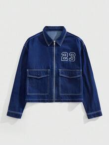 ROMWE MEN Prep 男士短款牛仔夹克，复古街头风格 - 黑色 - 查看 1