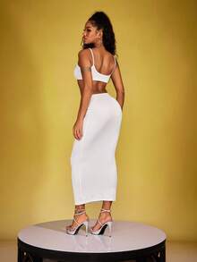 SHEIN 女士两件套 - 纯色细肩带背心和裙子 - 灰色 - 查看 2