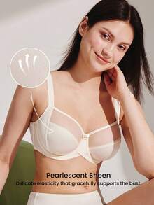 LUVLETTE Unlined Full Coverage Side Support White Mesh Sheer Basic Breezy Comfort Minimizer Bra