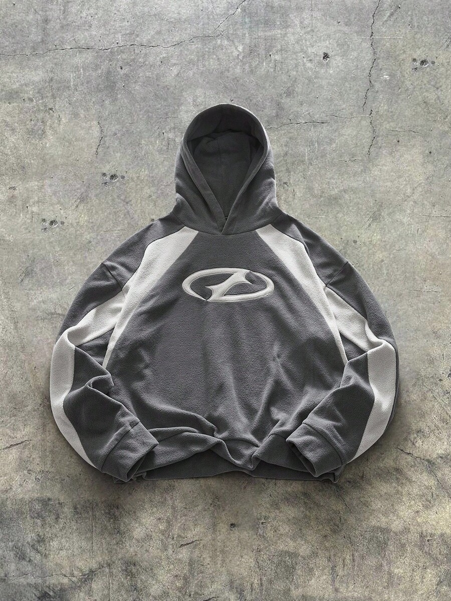 AXEPEAK Men Casual Fluffy Sports Colorblock Splicing Racing Hoodie, Fall Winter, Long Sleeve Top